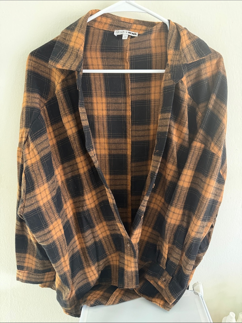 Fashion Nova Orange & Black Plaid Button-Down Shirt